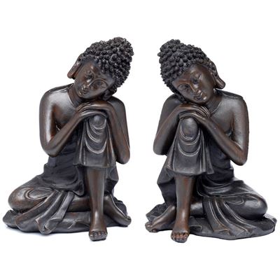 Set Of Two Thai Buddhas Brushed Wood Effect